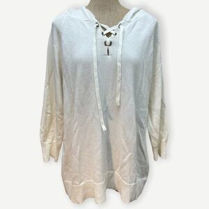 Molly & ISADORA ivory lace up sweater 1X‎